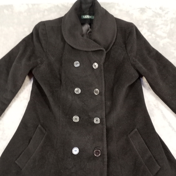 Ralph Lauren Women's Vintage Elegant Black Double-Breasted Long Coat Size 12 - Picture 3 of 15